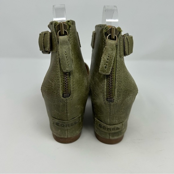 Sorel Joanie II Olive Green Leather Chunky Wedge Sandals Buckle Strap Size 10 - Picture 13 of 13